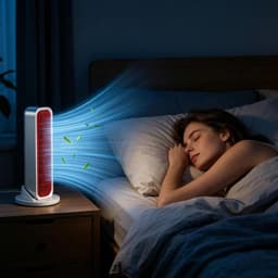 Bladloze torenventilator - Torenventilator voor de slaapkamer - Draagbare oplaadbare ventilator - Drie windsnelheden - Persoonlijke koelventilator - Geschikt voor kantoren, woonkamers, slaapkamers, bureaus en nachtkastjes - Blauw - 77,4*314,1*82 mm — thumbnail 4