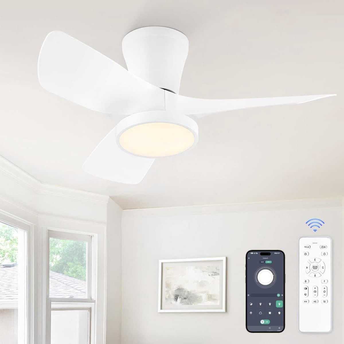 Plafondventilator met licht, Ø 76,2 cm, stille motor, 6 snelheden, timer, app bediening — afbeelding 1