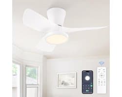 Plafondventilator met licht, Ø 76,2 cm, stille motor, 6 snelheden, timer, app bediening