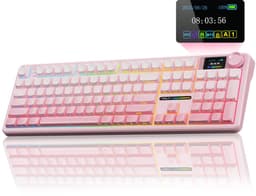 AULA F108 PRO Draadloos Mechanisch Toetsenbord - Met Scherm En Knop - Volledig Formaat Met 8000mAh Batterij - Vooraf Gesmeerde Schakelaars - Zijbedrukte PBT-Toetskappen - RGB-Achtergrondverlichting Hot-Swappable - Roze — thumbnail 1