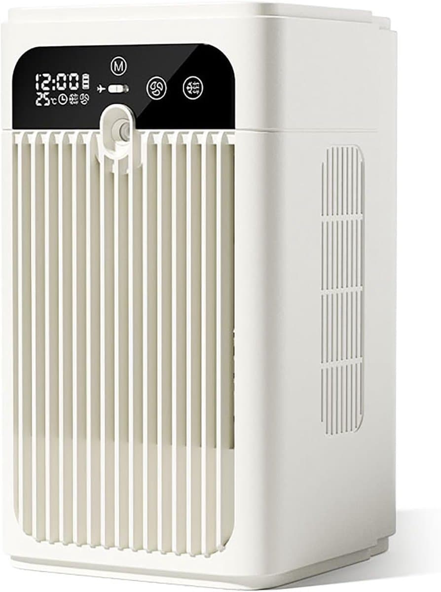 Draagbare airco met luchtbevochtiger – Persoonlijke verdampingskoeler met ventilator, timer, nevelstand, fluisterstille werking en oplaadbare accu (wit) – Geschikt voor slaapkamer, kantoor en camping — afbeelding 1