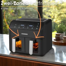 Heteluchtfriteuse 2 kamers - Dubbele airfryer - Gezond koken - Twee zones apart - 8 liter totaal - Zwart — thumbnail 5