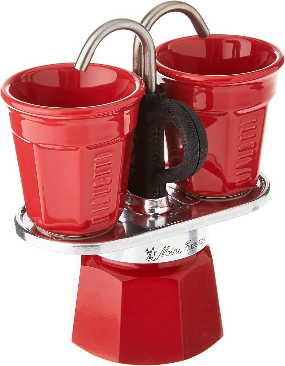 Mini Express Color, set espresso-apparaat 2 kopjes + 2 kopjes, aluminium, rood — afbeelding 1
