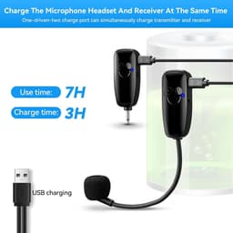 Draadloos microfoonsysteem voor 2 personen – dubbele draadloze headset 2,4G en handmicrofoon 2-in-1 – bereik 150 ft – voor stemversterker, podiumluidsprekers, docent. — thumbnail 2
