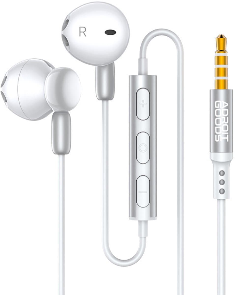 AdroitGoods 3,5mm Jack Oortelefoons met Microfoon & HiFi Stereo Geluid – Oordopjes/Oortjes - Compatibel met 3,5mm audioapparaten - Wit — afbeelding 1