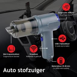 All Ride Auto Stofzuiger Draadloos 36W - Handstofzuiger met 6 Opzetstukken - USB-C Oplaadbare Auto Stofzuiger Snoerloos - Kruimeldief met Zuig en Blaas Functie - Grijs/Blauw — thumbnail 4