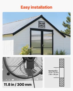VEVOR 312mm Afzuigventilator met Lamellen, Industriële Wandventilator, 34W, Stalen Behuizing, Wandmontage, 2124m³/h, 1400rpm, Stille Werking, Ventilatie + Koeling voor Garage, Kas, Werkplaats, Stal — thumbnail 5