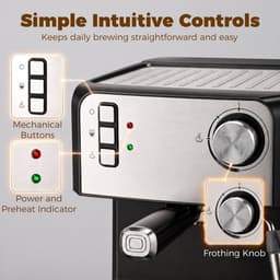 TEKROA® Espressomachine - 20 bar koffiemachine met melkschuimer - 1,6 liter waterreservoir - zwart — thumbnail 4