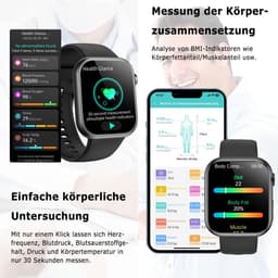 FOSMET Smartwatch Heren & Dames - 1,97" Zacht Gebogen AMOLED Display - Fitness Horloge - EKG+PPG - Bloeddruk - SpO2 - Hartslagmeter - Slaapmonitor - Stappenteller - Sat eratiemeter - IOS/Android/ - RVS Bezel - Incl. 2 Bandjes - Cadeau voor Hem & Haar — thumbnail 2