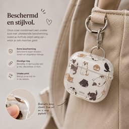 Enluxe AirPods 4 Hoesje Transparant – Kattenprint Beige Bruin met Karabijnhaak — thumbnail 4