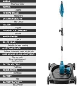 Joorly Elektrische Grasmaaier - Grastrimmer - Grastrimmer accu - Grasmaaier Accu - Grasmaaier Elektrisch - 30,5 maai breedte - Groen — thumbnail 2