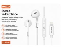 HOXO Bedrade Oordopjes met Microfoon - Lightning Aansluiting - Stereo Earphones - Volumeregeling & Multifunctionele Bediening - 1.2 Meter - Wit - Geschikt voor iPhone