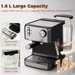 ECTEATOY® espressomachine piston - pistonmachines met Melkopschuimer - Koffiemachine 20 Bar - 1,6L Watertank - 850W - Zwart — thumbnail 4