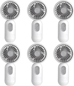 Mini draagbare ventilatoren (6 stuks), schattige, lichtgewicht handventilatoren op batterijen, 3 windsnelheden, USB oplaadbaar, wimperventilator, unisex, geschikt voor kantoor, buiten, reizen en kamperen - wit. — thumbnail 1