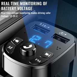 Bluetooth FM Transmitter Auto - Bluetooth Transmitter - Car Kit met Handsfree Bellen - 3.1A Dual USB Snellaader Autolader - MP3 Speler via U-Disk & CVC Ruisonderdrukking - met LED Voltmeter - voor 12V-24V Auto & Vrachtwagen - Zwart — thumbnail 4