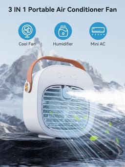 Draagbare airconditioner – Oplaadbare mini-airco (5200 mAh) met 3 snelheidsstanden, 5-10 uur gebruiksduur, stille bureauventilator, persoonlijke luchtkoeler voor thuis, slaapkamer, reizen, kantoor en buitengebruik.（Wit） — thumbnail 3
