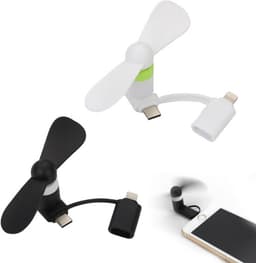 2-in-1 Telefoonventilator - 2 Stuks - Mini Ventilator Set voor Smartphone -Handventilator - Draagbare Waaier Handwaaier - Hand Fan Draadloos - Geluidloos Ventilator - Geschikt voor iPhone-telefoons/ type C - Zwart+Wit — thumbnail 5