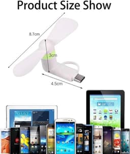 2-in-1 Telefoonventilator - 2 Stuks - Mini Ventilator Set voor Smartphone -Handventilator - Draagbare Waaier Handwaaier - Hand Fan Draadloos - Geluidloos Ventilator - Geschikt voor iPhone-telefoons/ type C - Zwart+Wit — thumbnail 2
