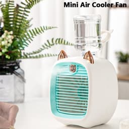 KZQ 3-In-1 Mini Luchtkoeler Met Verneveling En Nachtlampje, Oplaadbare Tafelventilator Met 3 Snelheden, Grijs — thumbnail 2