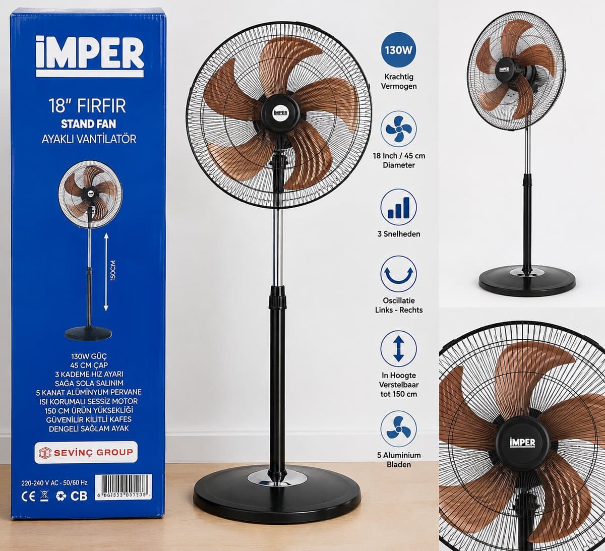 Statiefventilator Imper 18 inch -130w - Diameter 45cm — afbeelding 1