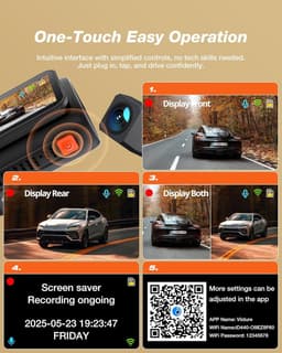 Dashcam voor auto - Zwart - 8,5 x 5,1 x 4,5 cm - 4K+1080P Dual Camera met WiFi 6 en Nachtzicht - Met 3 inch IPS Display — thumbnail 5