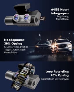 Dashcam voor auto - Zwart - 3 inch IPS scherm - 4K UHD + Full HD 3-kanaals camera - Met GPS, WiFi en 24-uurs parkeerbewaking — thumbnail 4
