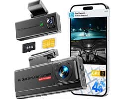 Dashcam voor auto - Zwart - 2K + 1080p dual camera - 4G LTE met GPS en app-bediening - Voor gezinnen en rijdiensten