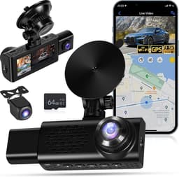 Dashcam voor auto - Zwart - 3,16 inch scherm - 2,5K Front, Binnen en Achtercamera - Met WiFi, GPS en Nachtzicht — thumbnail 1