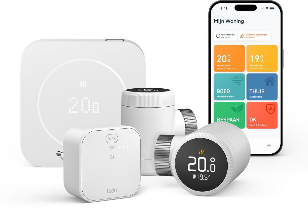 tado° Bedrade Slimme Thermostaat X (2e gen.) Multi-Room Starterskit - Incl. 2 Radiatorknoppen - OpenTherm & Relay - Matter, Google Home, Alexa & Apple Home - Wit — afbeelding 1