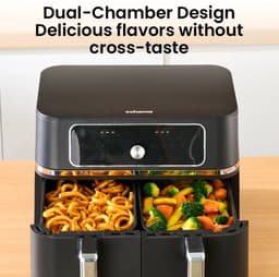Dubbele Airfryer 9L – 2 x 4,5L – Dual Zone – 10 Voorgeprogrammeerde Programma’s – Digitale Bediening – Instelbare Temperatuur — thumbnail 2