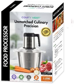 Elektrische Hakmolen 5L – Foodprocessor 1000W – RVS Kom – 6 Messen – 3 Snelheden – Vleesmolen & Groentehakker — thumbnail 2