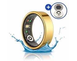 SyncGear Smart Ring - Slimme Ring voor Heren & Dames Met Oplaadcase – Stappenteller - Activity Tracker - SpO2 - Stappenteller - Hartslagmeter - Nederlandse App - Maat 7 (Europese Maat 54) - Kleur: Goud