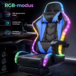 Devoko Game Stoel met ledverlichting-Ergonomische Gamestoel-Gaming chair met voetensteun-Bureaustoel met hoofdsteun en taille massage-Zwart blauw — thumbnail 3