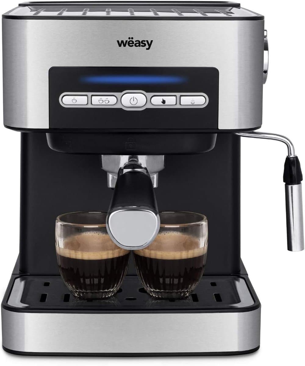 Espressomachine 20 Bar – 850W – 1,6L Watertank – Melkopschuimer met Stoompijp – 1 of 2 Kopjes – Kopjeswarmer – RVS/Zilver — afbeelding 1