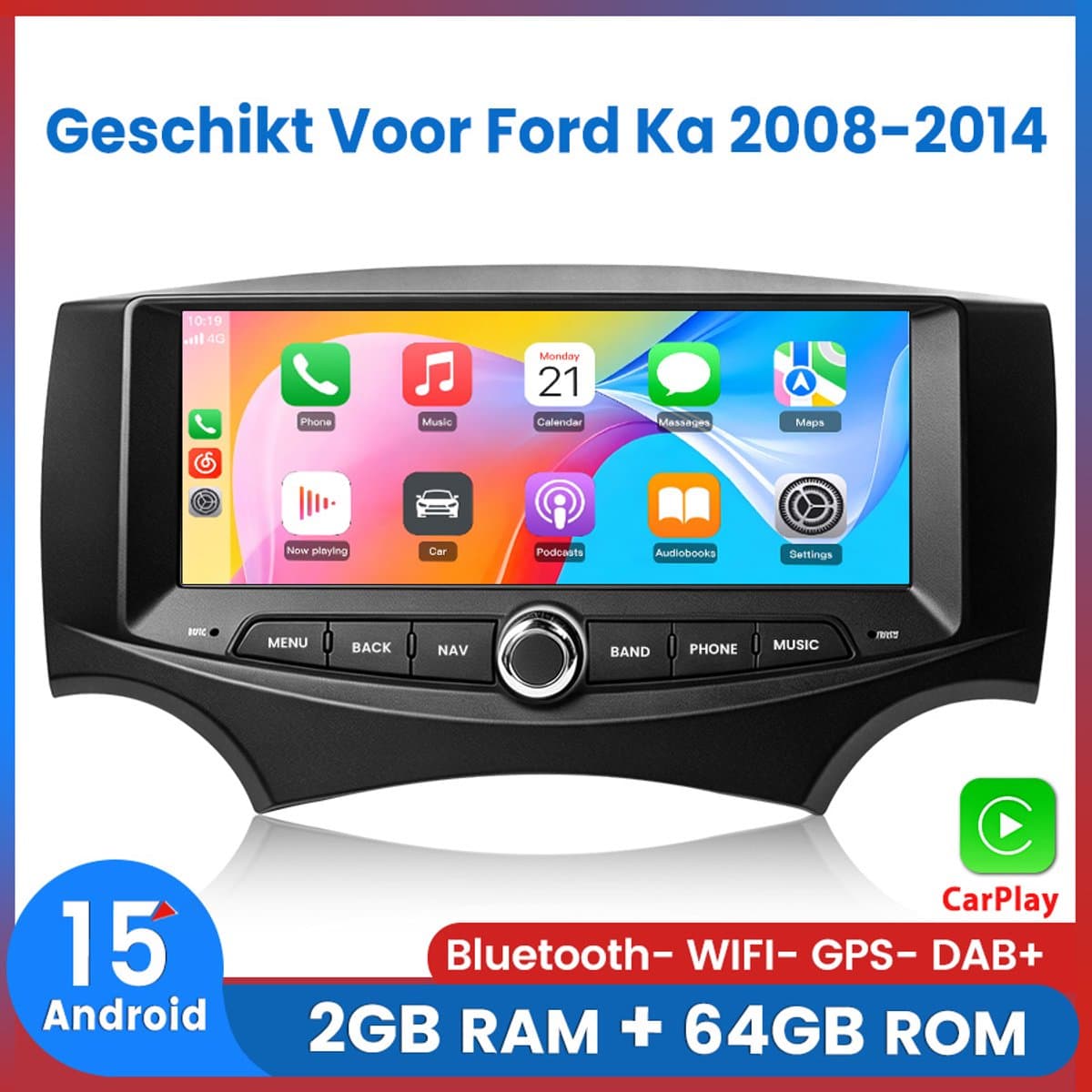 Awesafe 6.86 Inch Autoradio - Geschikt Voor Ford Ka 2008 t/m 2014 - Draadloos Apple CarPlay & Android Auto - 2GB+64GB - Android 15.0 Systeem - Bluetooth & Wifi - GPS Navigatie - Radio Scherm - 2008 2009 2010 2011 2012 2013 2014 — afbeelding 1