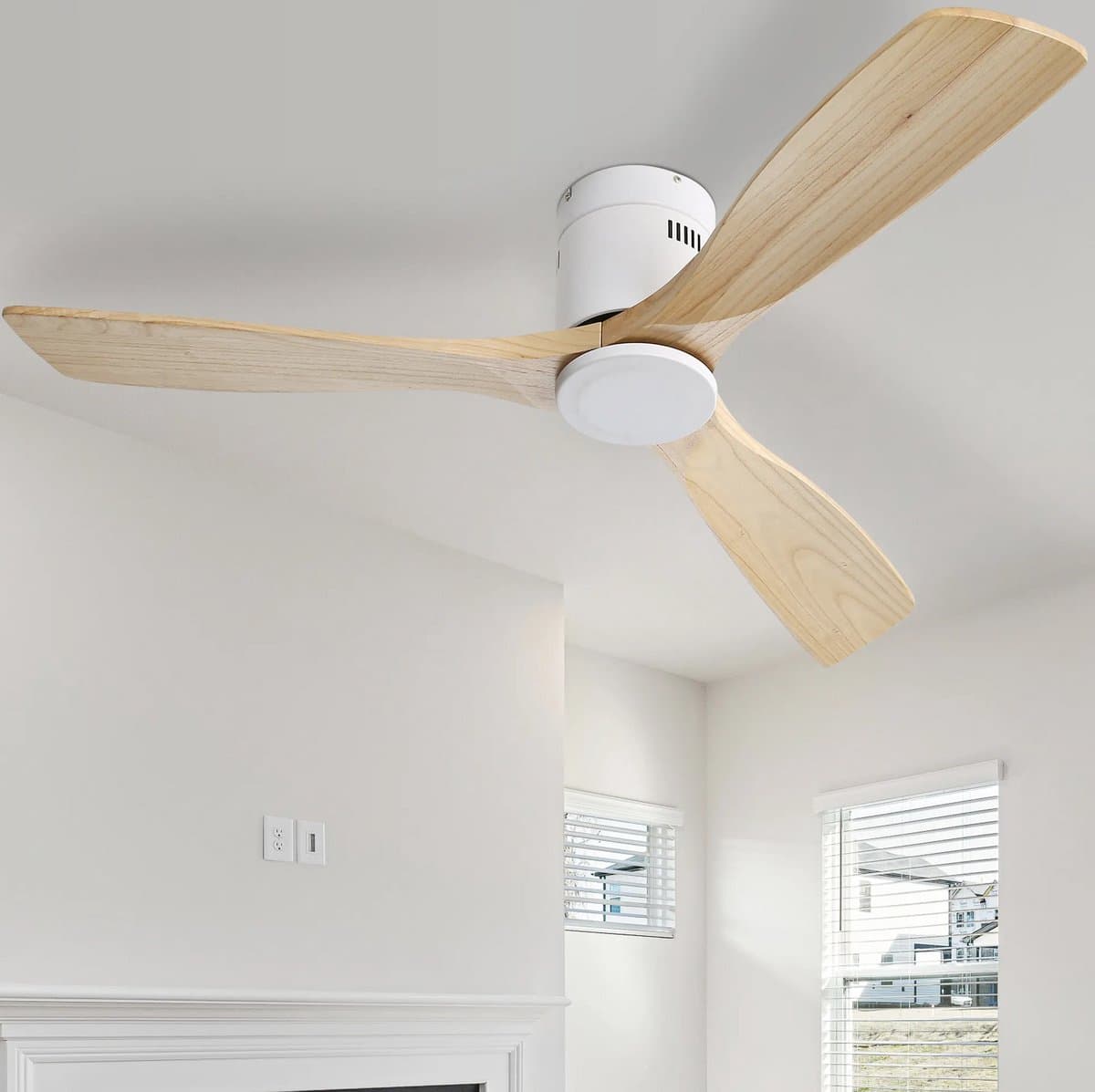 DESMIU Plafondventilator 132 Cm - Zonder Licht Met 3 Houten Bladen, Afstandsbediening, 6 Snelheden En Timer - Wit — afbeelding 1