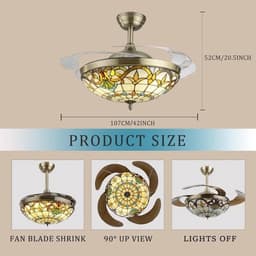 Plafondventilator met Licht en 6 Snelheden Tiffany Stijl Dimbaar — thumbnail 1