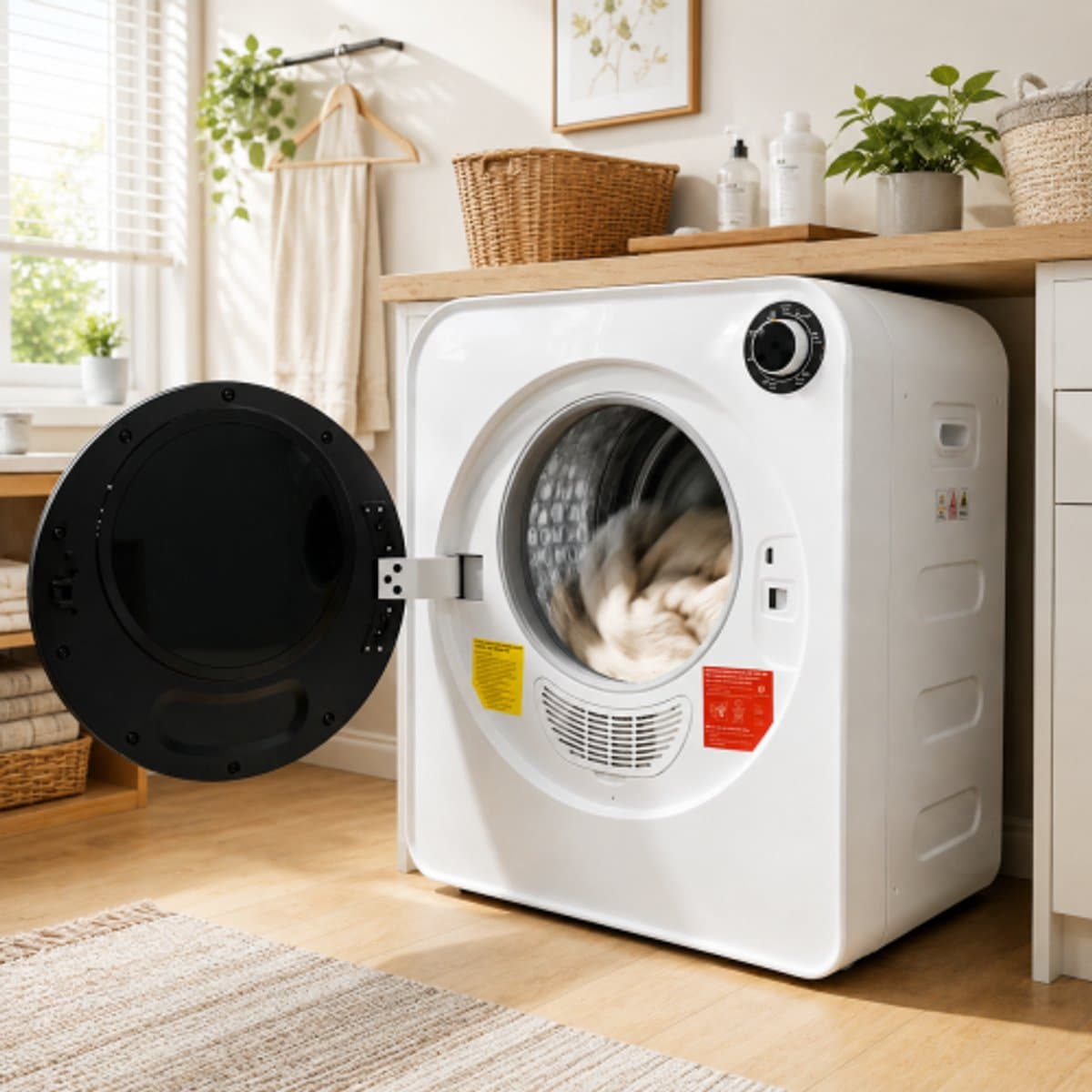 Compacte Luchtafvoer Wasdroger 3 kg - Mini Wasdroger met PTC Keramische Verwarming & RVS Diamant Trommel - Wandwasdroger 830W - 4 Programma's met Koelfunctie - Wit [Energieklasse G] — afbeelding 1