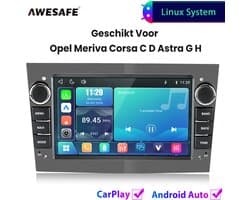 Awesafe Autoradio - Geschikt Voor Opel Meriva Corsa C D Astra G H - Draadloos Carplay Android Auto - Linux systeem - 7 Inch Touchscreen - FM Radio Bluetooth EQ SWC Wifi Airplay - Grijs — afbeelding 1