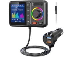 Bluetooth FM zender, draadloze auto Bluetooth-adapter V5.0 met groot kleurenscherm, ondersteuning handsfree bellen, Siri & Google, MP3-muziekspeler BASS&TRE Booster, TF-kaart/AUX-KM28 — afbeelding 1