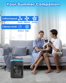 Draagbare aircooler - mini-luchtkoeler met 3 snelheden & 2 vernevelingsstanden, 120° oscillatie, verlichting in 7 kleuren & timer (2-4 uur), compacte koelventilator voor slaapkamer, kantoor, thuis en camping - zwart — thumbnail 5