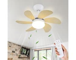 NETTLIFE Plafondventilator Met Verlichting - E27 - houtkleur - 6 Bladen Ventilator - met Afstandsbediening - 75cm - Timing Plafondlamp - Voor Woonkamer | Slaapkamer | Keuken | Eetkamer-excl. lichtbron — afbeelding 1
