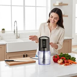 SnelShoppen - Multifunctionele Keukenmachine 300W - Elektrische Hakker, Uien Cutter en Mixer - 500ml Kom - Ideaal voor Vlees, Verse Kruiden en Pesto - — thumbnail 4