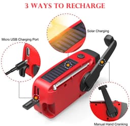 Noodradio Solar Opwindbaar & Batterij-DAB+/FM Draagbare Radio Oplaadbaar Met 2000mAh Powerbank Zonneenergie-rood — thumbnail 3