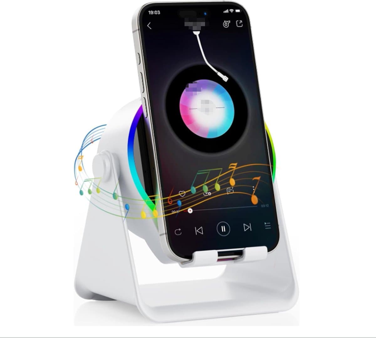 Draadloze inductie-Bluetooth-luidspreker – 4-in-1 ontwerp met RGB – antislip-basis voor telefoons 4-13 inch – Bluetooth 5.3 – direct afspelen – perfect tech-cadeau (wit).L — afbeelding 1