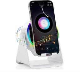 Draadloze inductie-Bluetooth-luidspreker – 4-in-1 ontwerp met RGB – antislip-basis voor telefoons 4-13 inch – Bluetooth 5.3 – direct afspelen – perfect tech-cadeau (wit).L — thumbnail 1