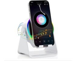 Draadloze inductie-Bluetooth-luidspreker – 4-in-1 ontwerp met RGB – antislip-basis voor telefoons 4-13 inch – Bluetooth 5.3 – direct afspelen – perfect tech-cadeau (wit).L