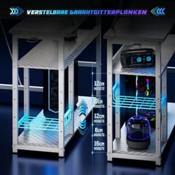 Devoko L-vormig Bureau 140x50/80x75 cm - Gaming Hoekbureau met Stopcontact, 2 USB-poorten en LED Lichtstrip - 100 kg Draagvermogen - Bekerhouder en Haak - witte carbon look — thumbnail 4