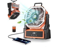 Camping Ventilator 30000mAh – Oplaadbaar – Met LED-Verlichting – 4 Snelheden – Tot 96 Uur Gebruikstijd – Draagbare Ventilator Voor Camping en Outdoor
