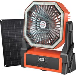 Zonne Ventilator 10000mAh – Met 10W Zonnepaneel – LED-Verlichting – 4 Snelheden – Timerfunctie – Draagbare Campingventilator — thumbnail 1